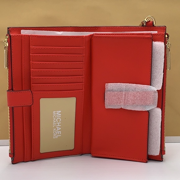 MICHAEL KORS LARGE DOUBLE ZIP WRISTLET WALLET DARK SANGRIA COLOR - Picture 11 of 12